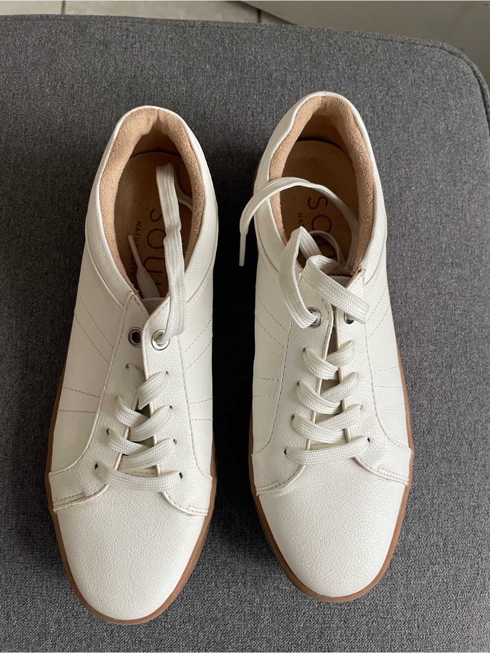 SOUL Naturalizer Cream-White Sneakers with Tan Trim